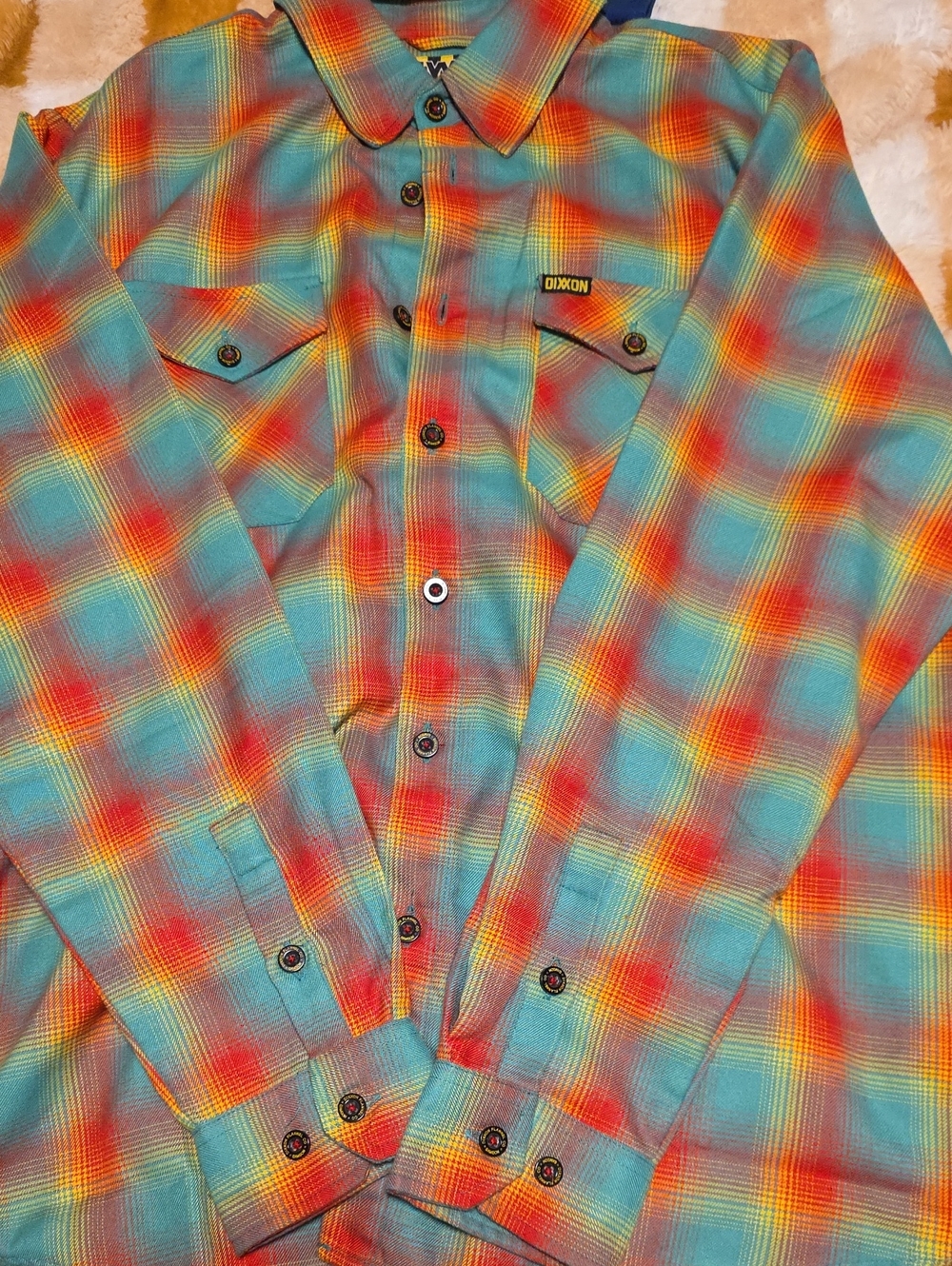 DIXXON Men's Plaid Shirt Jacket in Teal, Red & Yellow